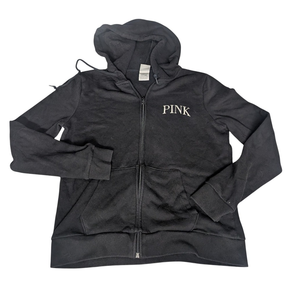 Victoria's Secret PINK Everyday Fleece Zip-Up Hoodie Sweatshirt Black sz S Y2K